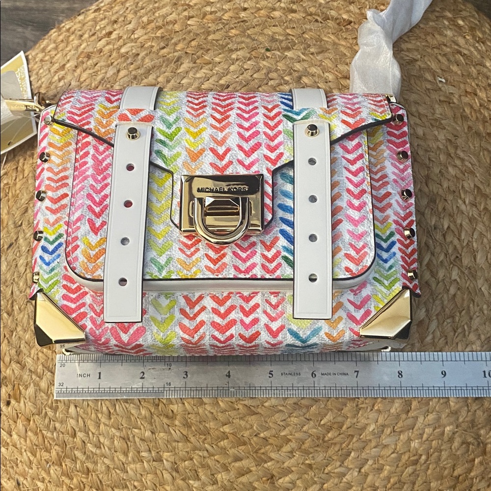 Michael Kors Multicolor Chevron Print SIgnature Crossbody Bag - White Trim NWT - Picture 7 of 12